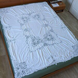 Antique Battenberg table cloth 56x75" (AS IS), Tape Lace Bridal breakfast table
